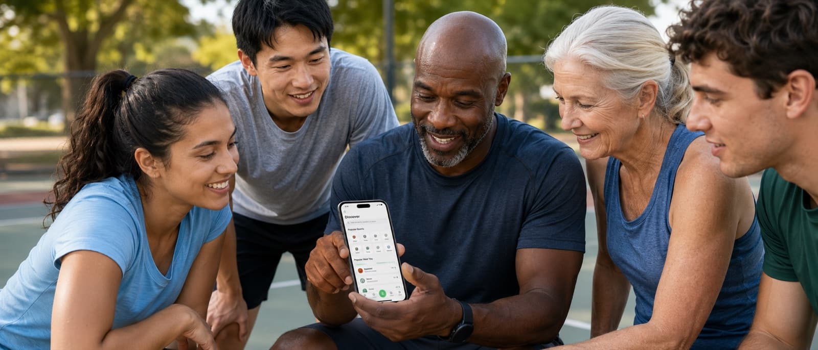 Players checking the SpoVote app on the sideline before a game