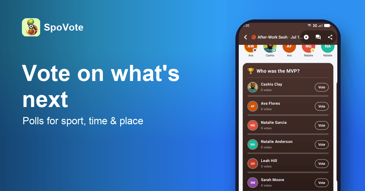 The SpoVote app showing in-session voting